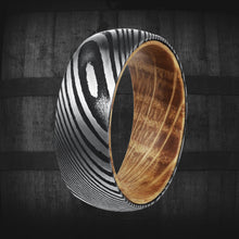Load image into Gallery viewer, The Whiskey Neat 🥃 Damascus Steel/White Oak Whiskey Barrel - #1 Seller - whiskeybarrelrings